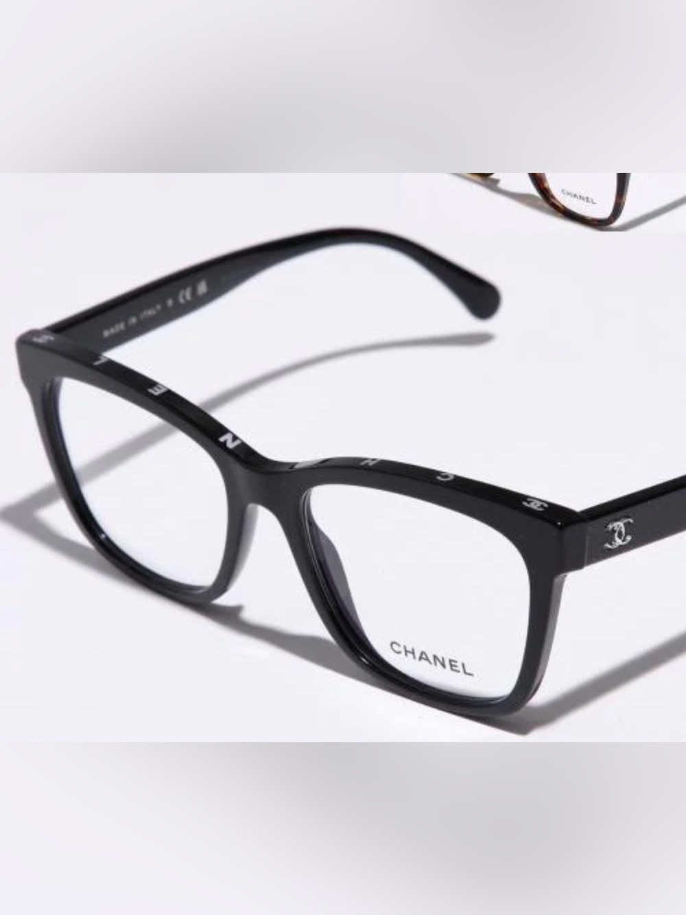 ChaneI Black Spell-Out Clear Optical /Blue Light Protection /Rx Frames Logos